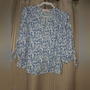 Renee C. Blue Floral Blouse